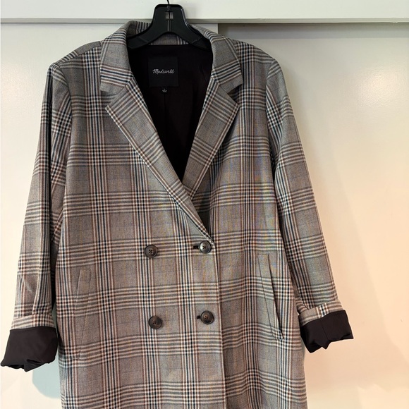 Madewell Plaid Oversize Double-Breasted Blazer chocolate brown EUC - Picture 4 of 9
